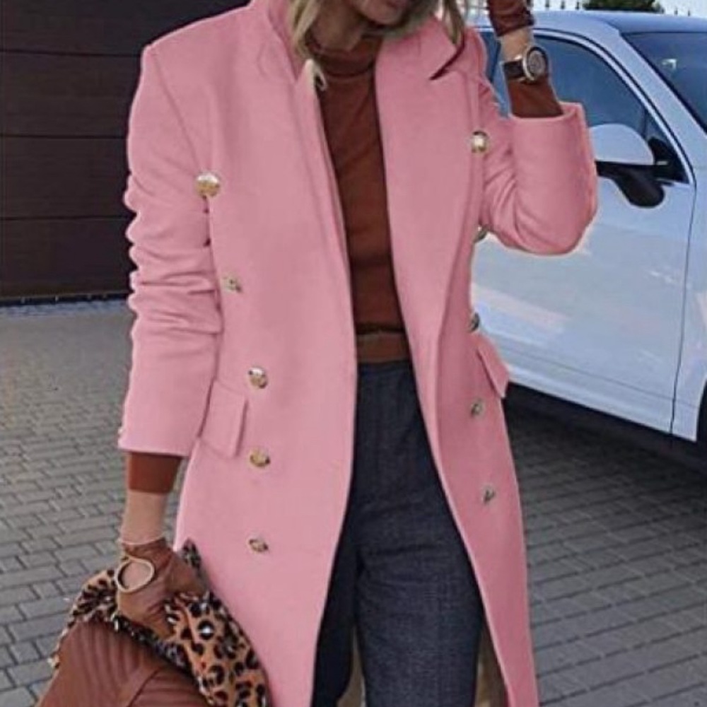 Lightweight pink double-breasted by coat by Styleladys.com